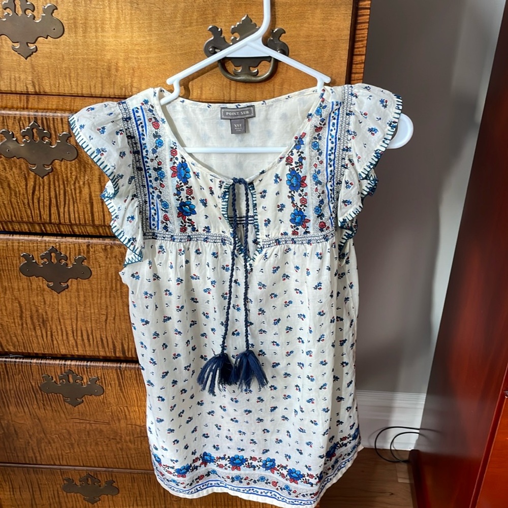 J.Crew Point Sur Flutter-sleeve Peasant Top in Cotton Voile Size XS tall